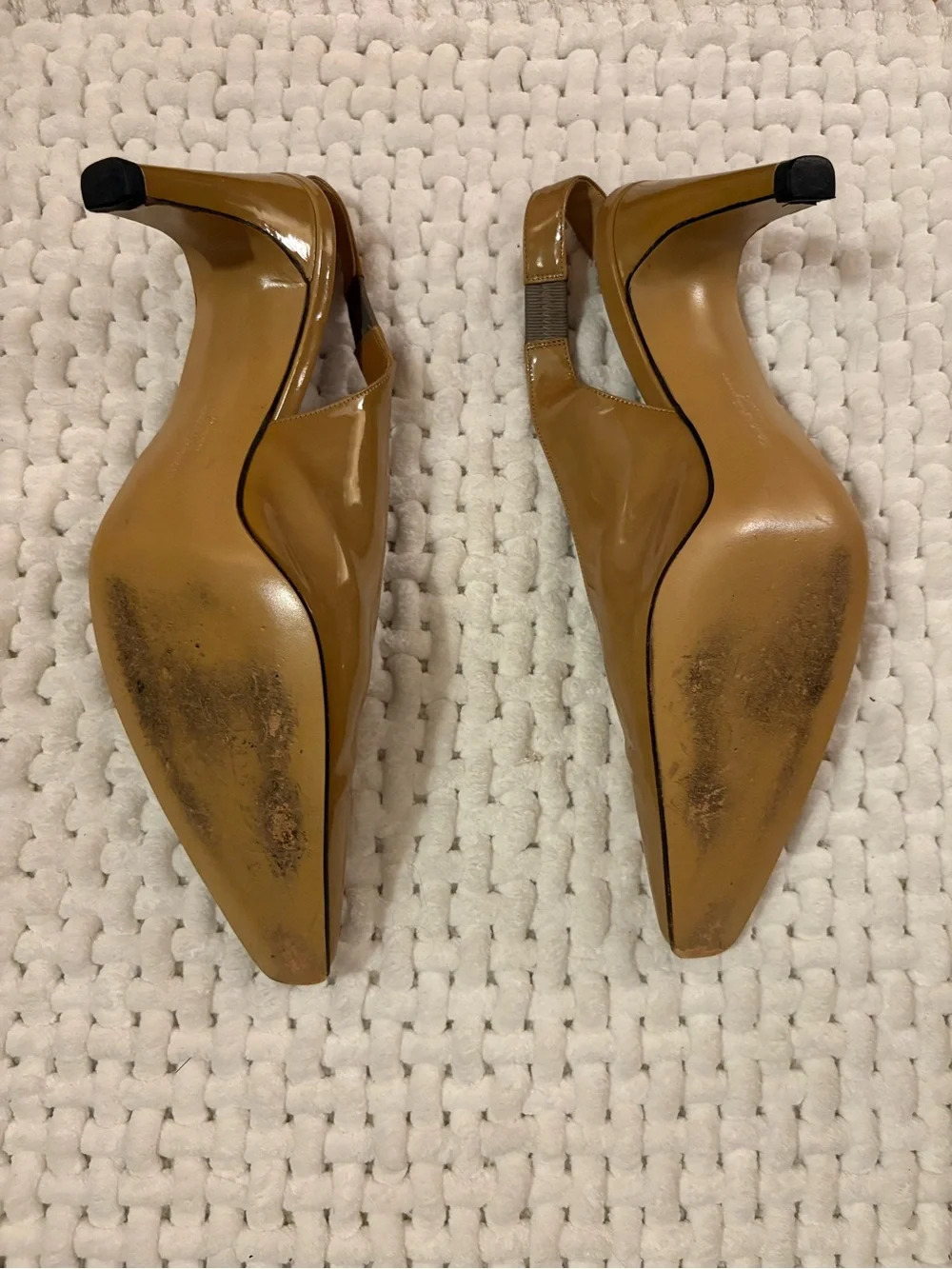 Salvatore Ferragamo Camel Patent Leather Pointed Slingback Pumps